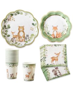Woodland Baby 78 Piece Party Tableware Set - (16 Guests)