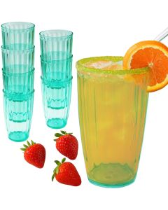 21 oz Ribbed Teal Acrylic Cups, Set of 8