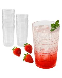 22 oz Plaid Detailed Acrylic Clear Cups, Set of 8