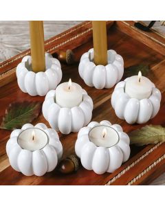 Pumpkin 2 in 1 Tealight/Candlestick Holder (Set of 6) - White