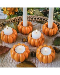 Pumpkin 2 in 1 Tealight/Candlestick Holder (Set of 6) - Orange