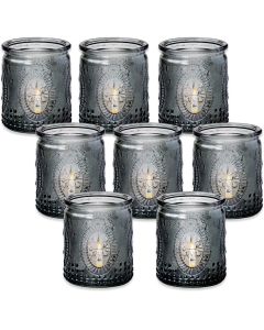 Vintage Smoke Gray Glass Tea Light Holder (Set of 8)