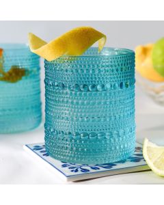 10 oz. Textured Beaded Aqua Glass (Set of 6)