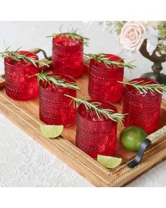 10 oz. Textured Beaded Red Glass (Set of 6)
