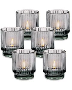 Ribbed Smoke Gray Glass Votive Candle Holder (Set of 6)