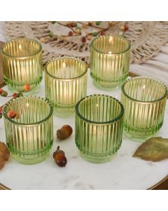 Ribbed Green Glass Votive Candle Holder (Set of 6)