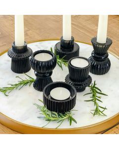 Black Ribbed Candlestick/Tealight Holders- Set of 6
