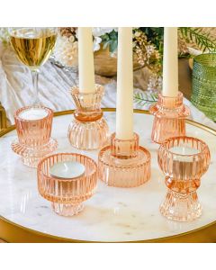 Rose Gold Ribbed Candlestick/Tealight Holders- Set of 6