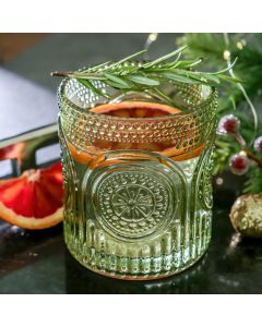 10 oz Retro Arch Floral Ribbed Glassware - Set of 6 (Green)