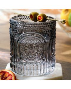 10 oz. Ribbed Retro Arch Floral Smoke Grey Drinking Glasses (Set of 6)