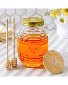 Glass Bee Honey Jar and Dipper Set (includes two lids and dippers)