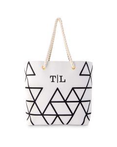 Personalized Extra-Large Geo Cotton Fabric Canvas Tote Bag - Black On White - Unique Gift for Her