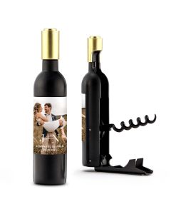 Personalized Photo Label Wine Bottle Shaped Corkscrew Opener Favour Gift - Modern Love