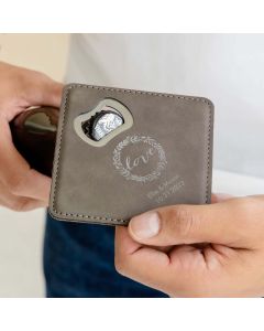 Personalized Faux Leather Drink Coaster Favor with Bottle Opener