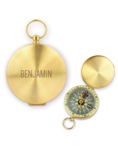 Custom Engraved Gold Metal Compass Gift - Modern Sans Serif