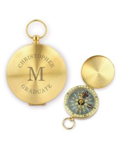 Custom Engraved Gold Metal Compass Gift - Wrap Text Monogram