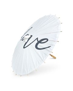 Large 32” White Japanese/Chinese Paper Parasol with Bamboo Handle - Love