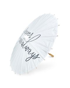 Large 32” White Japanese/Chinese Paper Parasol with Bamboo Handle - Forever and Always
