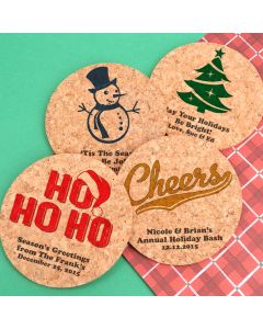 Personalized Holiday Round Cork Coasters