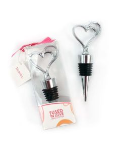 Silver Metal Wine Bottle Stopper - Double Heart