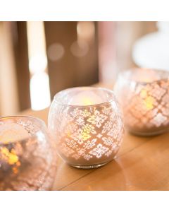Glass Globe Votive Holder With Reflective Lace Pattern (set of 6)