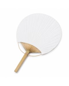 Bamboo Handle Paper Paddle Fan White