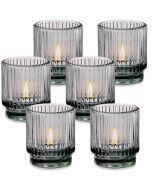 Ribbed Smoke Gray Glass Votive Candle Holder (Set of 6)