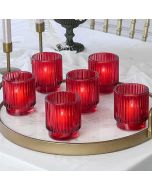 Ribbed Red Glass Votive Candle Holder (Set of 6)