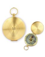 Custom Engraved Gold Metal Compass Gift - Diamond Emblem Monogram