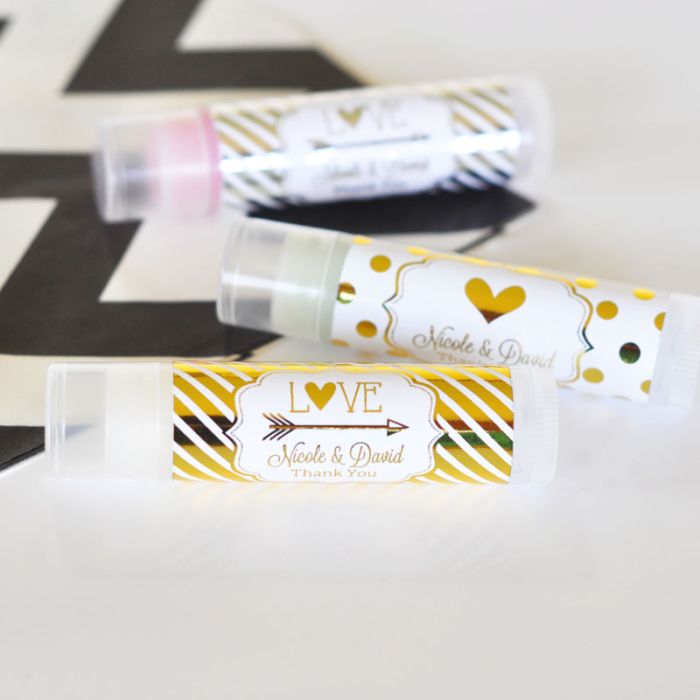 24 Personalized Clear Label Lip Balm Tubes Bridal Shower Wedding Favors