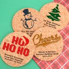 Personalized Holiday Round Cork Coasters