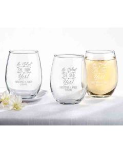 Personalized 9 oz. Stemless Wine Glass – He Asked, She Said Yes 