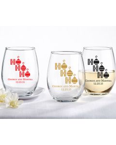 Personalized 9 oz. Stemless Wine Glass - Ho, Ho, Ho 