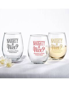 Personalized 9 oz. Stemless Wine Glass - Naughty or Nice 