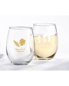 Personalized 9 oz. Stemless Wine Glass - Pineapples and Palms 