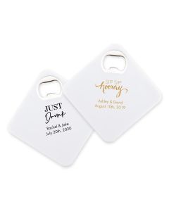 Personalized Plastic Drink Coaster Favor With Bottle Opener