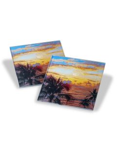 Set Of 2 Glass Coasters Sunset Beach Design