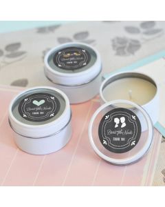 Chalkboard Wedding Personalized Round Candle Tins