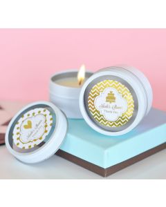 Personalized Metallic Foil Round Candle Tins - Wedding