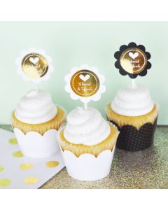 Personalized Metallic Foil Cupcake Wrappers & Cupcake Toppers (Set of 24) - Wedding