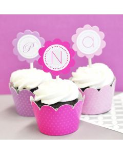 Monogram Cupcake Wrappers & Cupcake Toppers (Set of 24) 