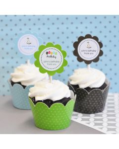 Personalized Birthday Cupcake Wrappers & Cupcake Toppers (Set of 24)