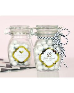 Personalized Metallic Foil Glass Jar with Swing Top Lid - Wedding SMALL