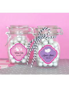 Personalized MOD Pattern Baby Shower Glass Jar with Swing Top Lid - SMALL