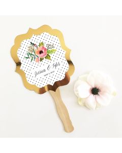 Personalized Floral Garden Gold Paddle Fans