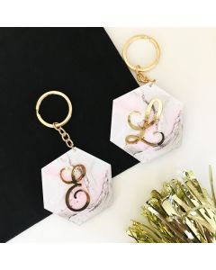 Script Monogram Pink Marble Keychain