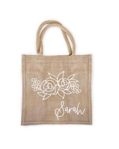Personalized Floral Silhouette Burlap Tote